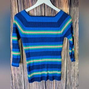 Striped Blue Knit Sweater Top